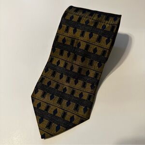 Vintage 100% Silk Made in Italy Tie – Brown Navy Blue Geometric Pattern 59x4”